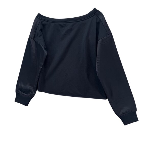 RTA Alessia Sweatshirt Womens Navy Cropped Contras French Terry Satin Panel Sz S - Picture 2 of 11